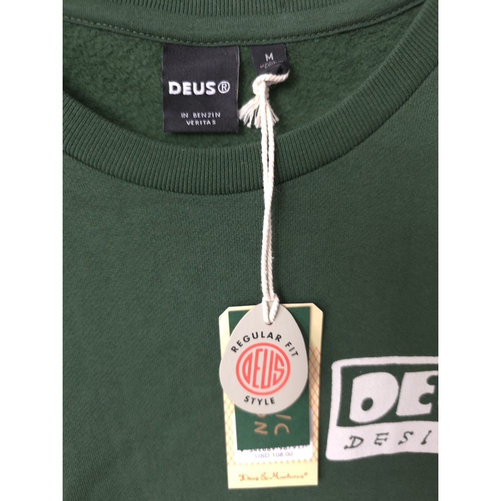 Deus Design Regular Fit Style Organic Cotton Hillside Green Size M Crew Sweater - Picture 7 of 8